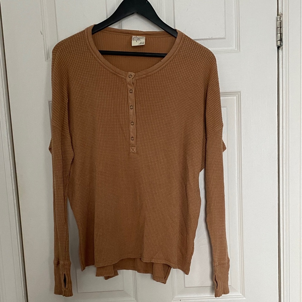 Aerie Brown Waffle Knit Button Down Shirt